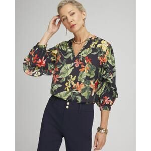 Chico's NWT tropical floral print blouse ruffle sleeve women's 2 (US 12, L)